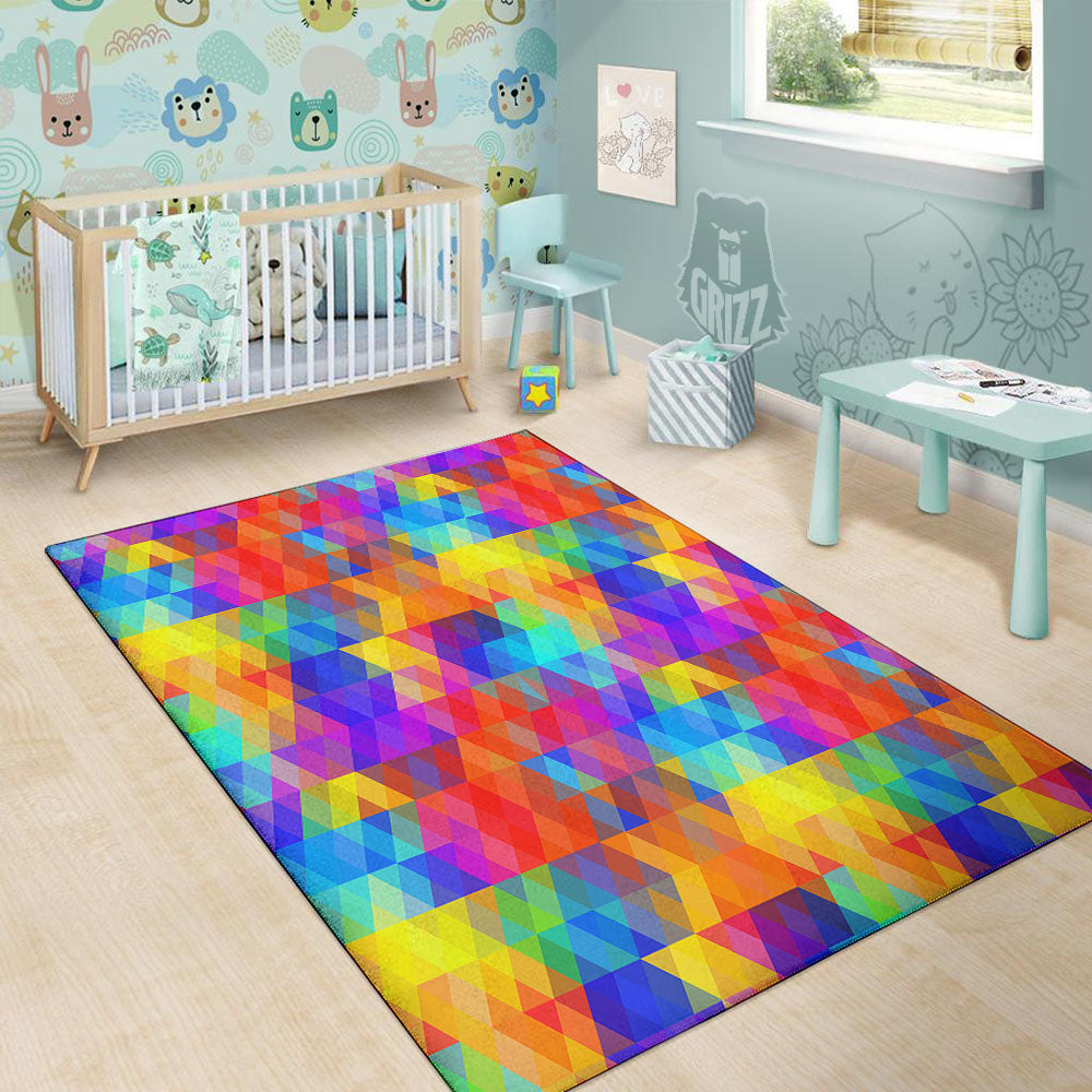 Rainbow Geometric Print Pattern Floor Mat-grizzshop