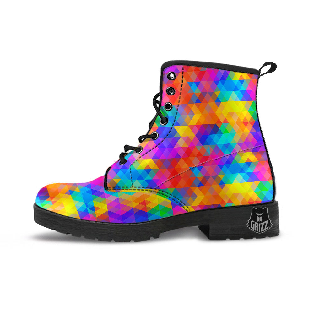 Rainbow Geometric Print Pattern Leather Boots-grizzshop