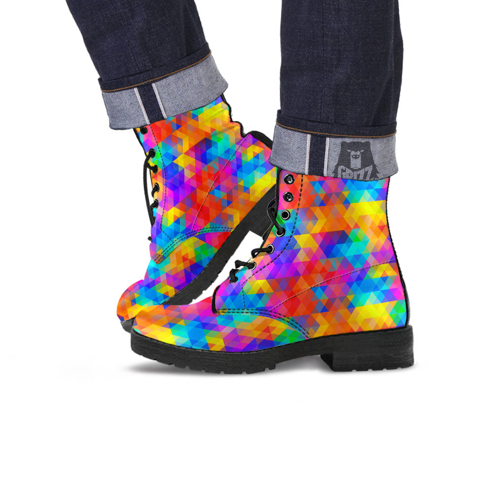 Rainbow Geometric Print Pattern Leather Boots-grizzshop