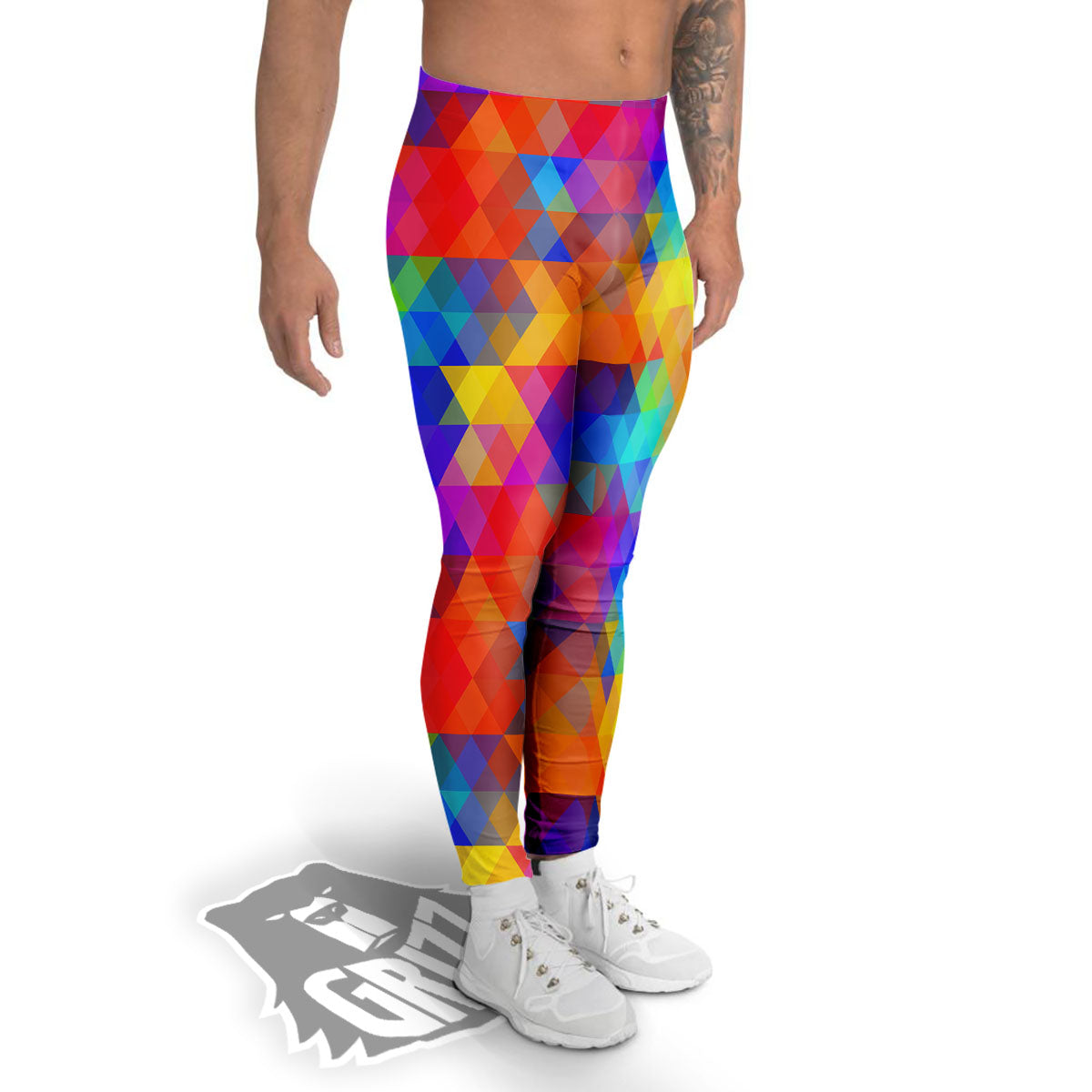 Rainbow Geometric Print Pattern Men's Leggings-grizzshop