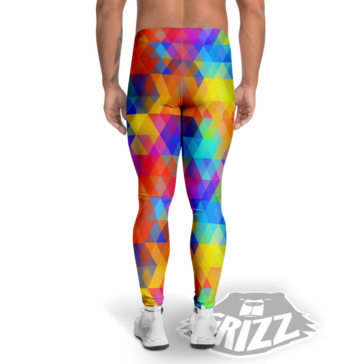 Rainbow Geometric Print Pattern Men's Leggings-grizzshop