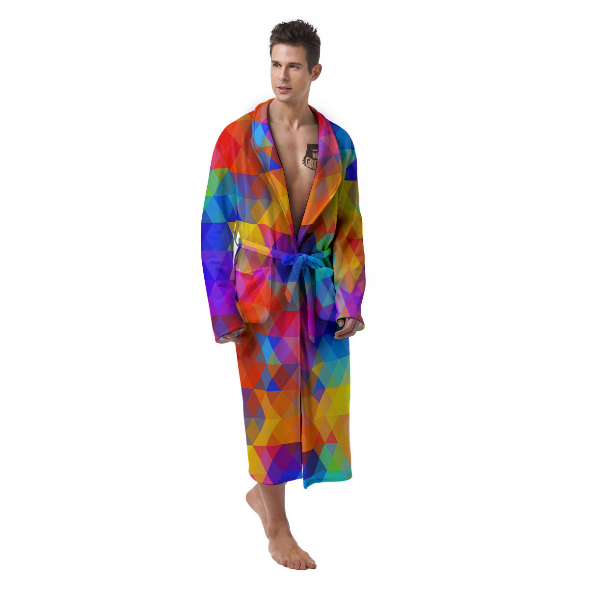 Rainbow Geometric Print Pattern Men's Robe-grizzshop