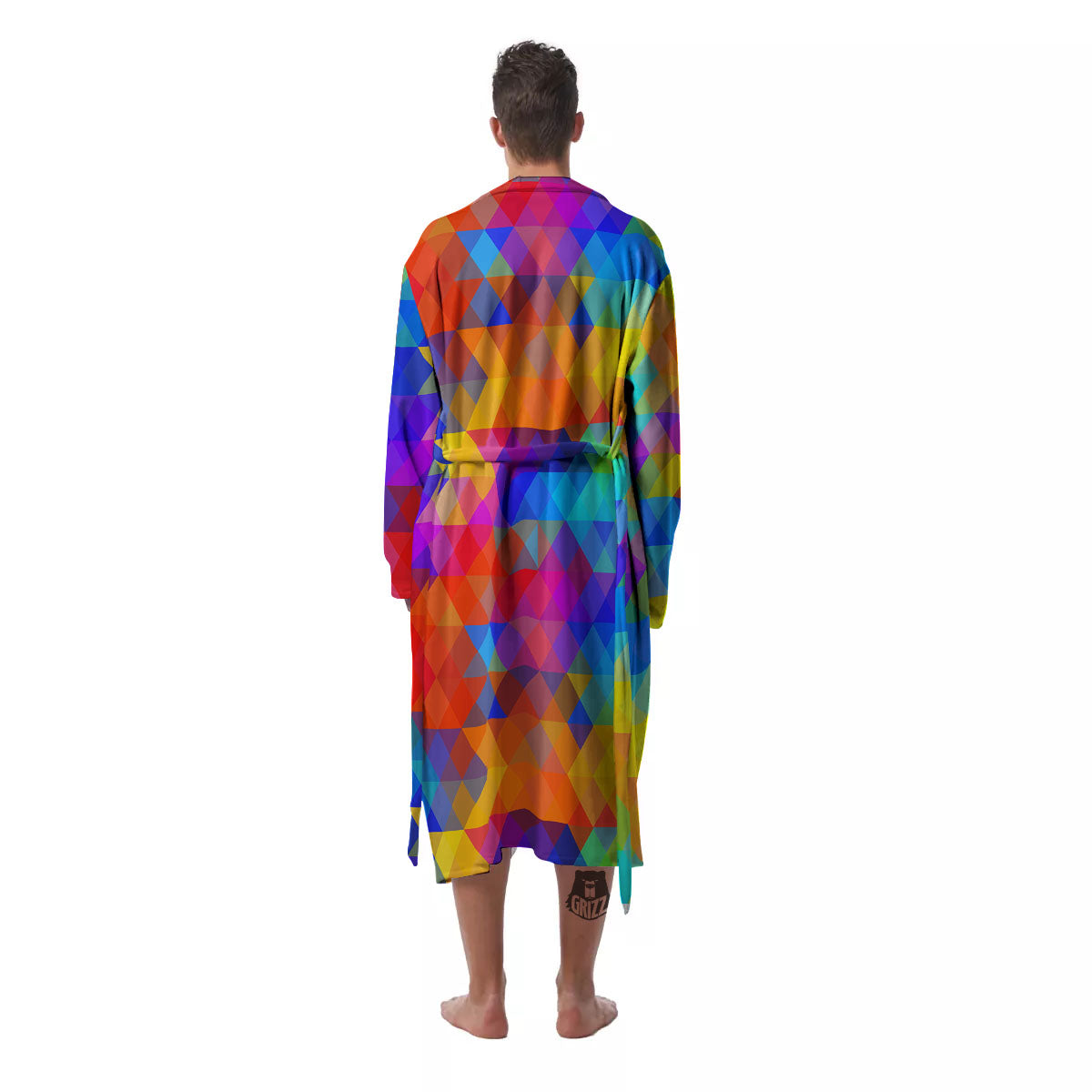 Rainbow Geometric Print Pattern Men's Robe-grizzshop
