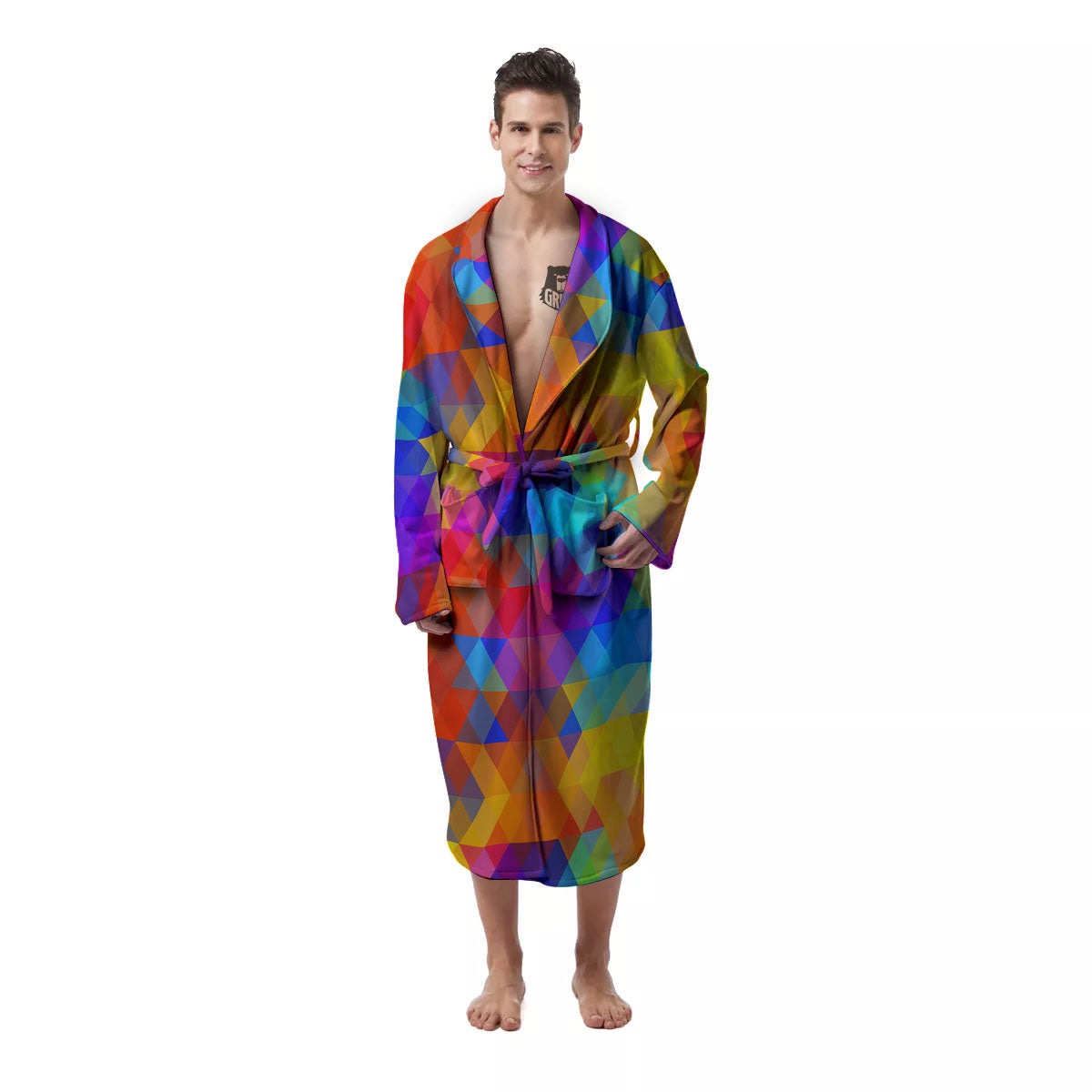 Rainbow Geometric Print Pattern Men's Robe-grizzshop