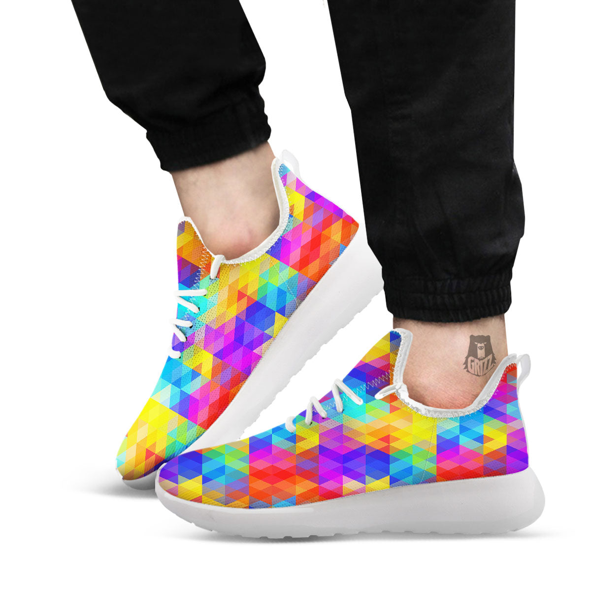Rainbow Geometric Print Pattern White Athletic Shoes-grizzshop