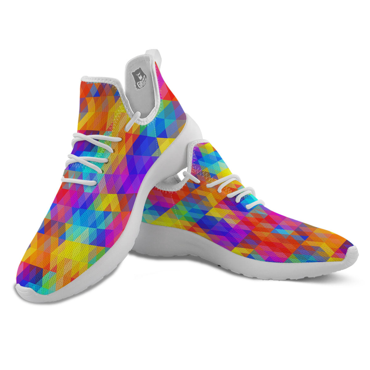 Rainbow Geometric Print Pattern White Athletic Shoes-grizzshop