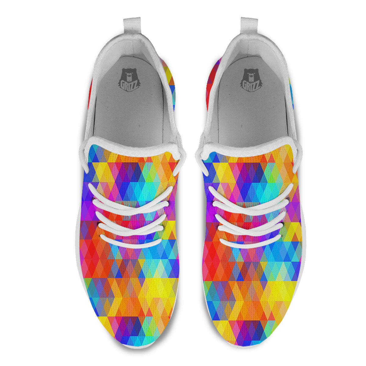 Rainbow Geometric Print Pattern White Athletic Shoes-grizzshop