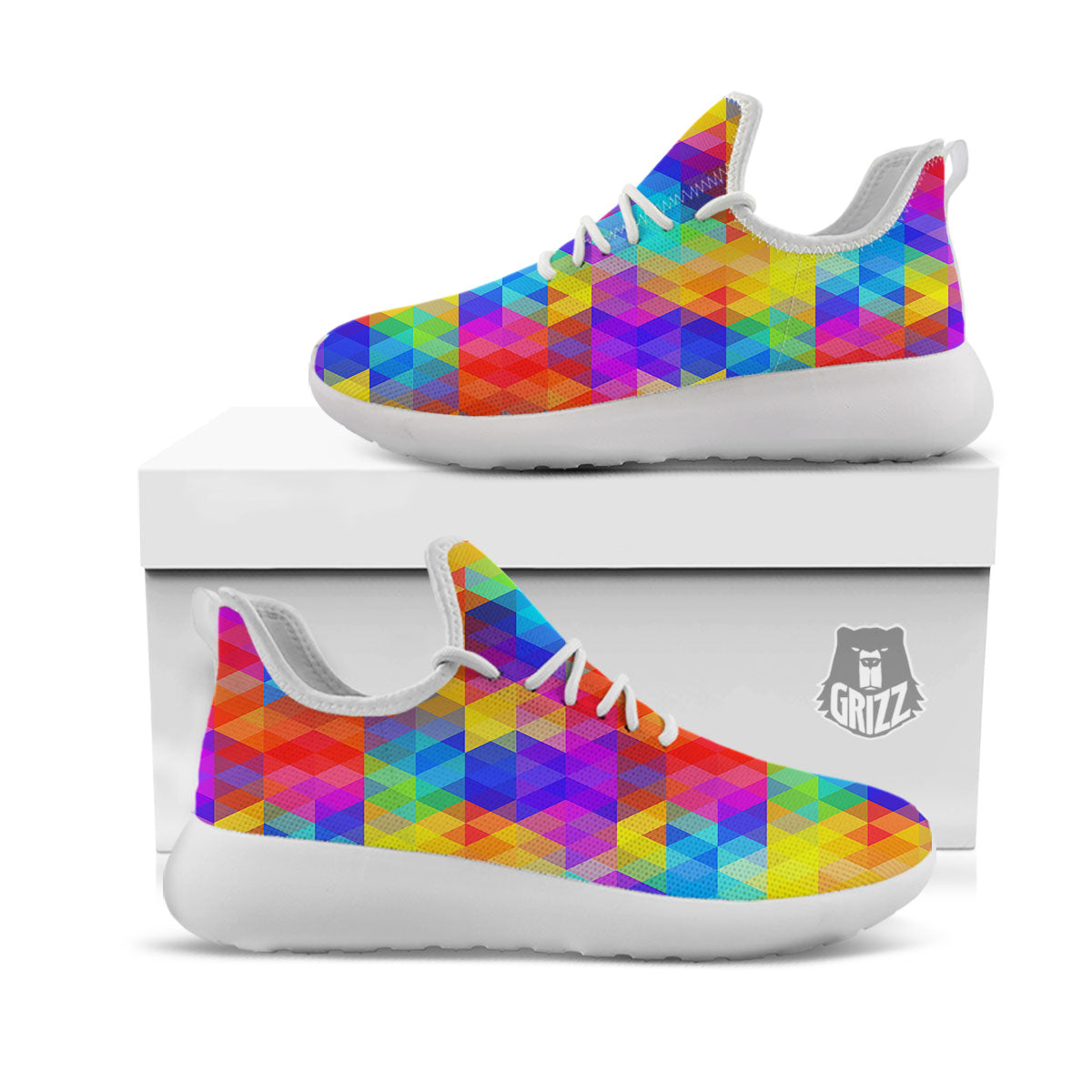 Rainbow Geometric Print Pattern White Athletic Shoes-grizzshop