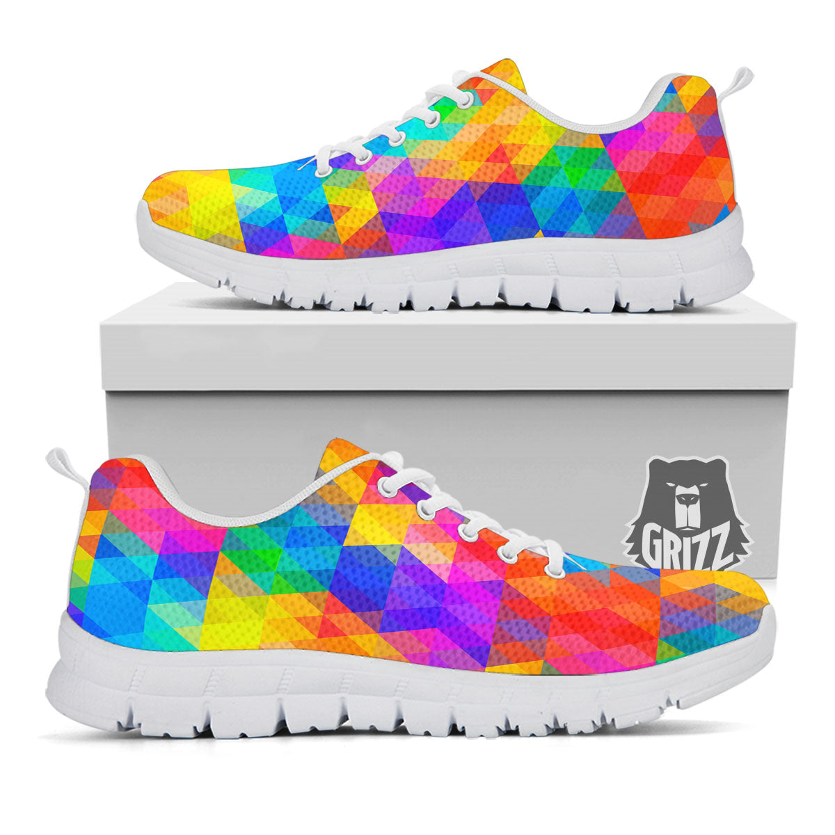 Rainbow Geometric Print Pattern White Sneaker-grizzshop