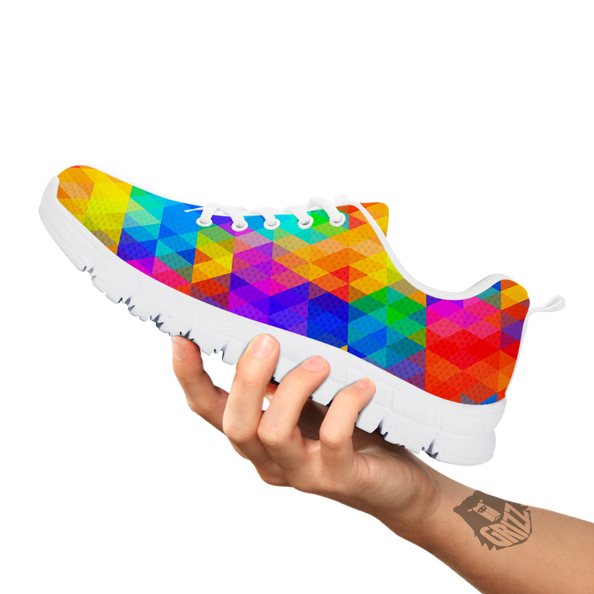 Rainbow Geometric Print Pattern White Sneaker-grizzshop