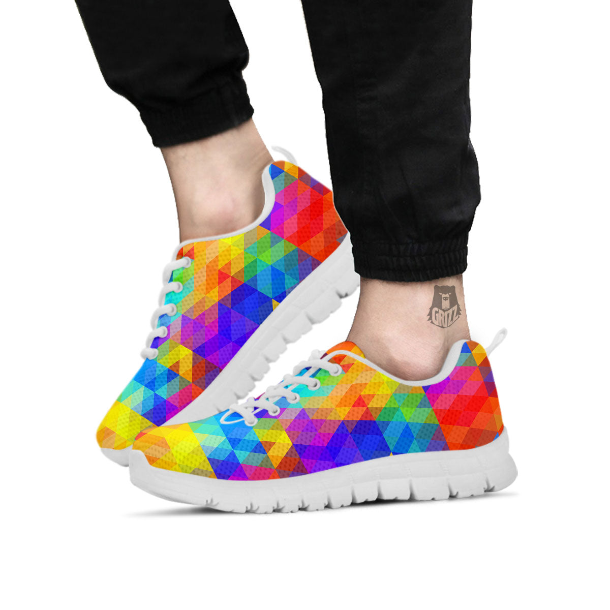 Rainbow Geometric Print Pattern White Sneaker-grizzshop