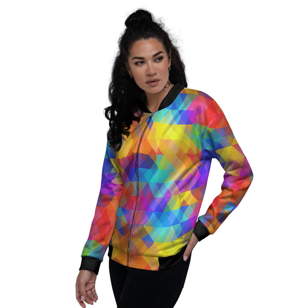 Rainbow Geometric Print Pattern Women's Bomber Jacket-grizzshop