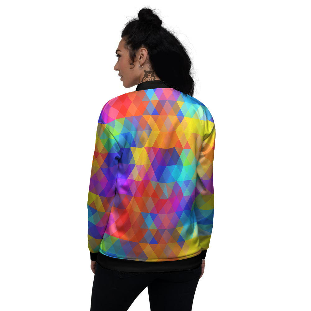 Rainbow Geometric Print Pattern Women's Bomber Jacket-grizzshop