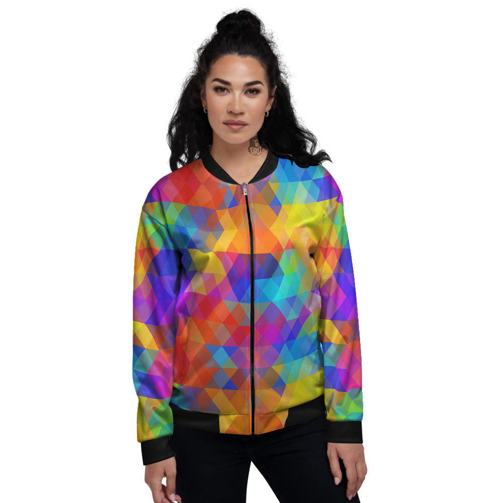 Rainbow Geometric Print Pattern Women's Bomber Jacket-grizzshop