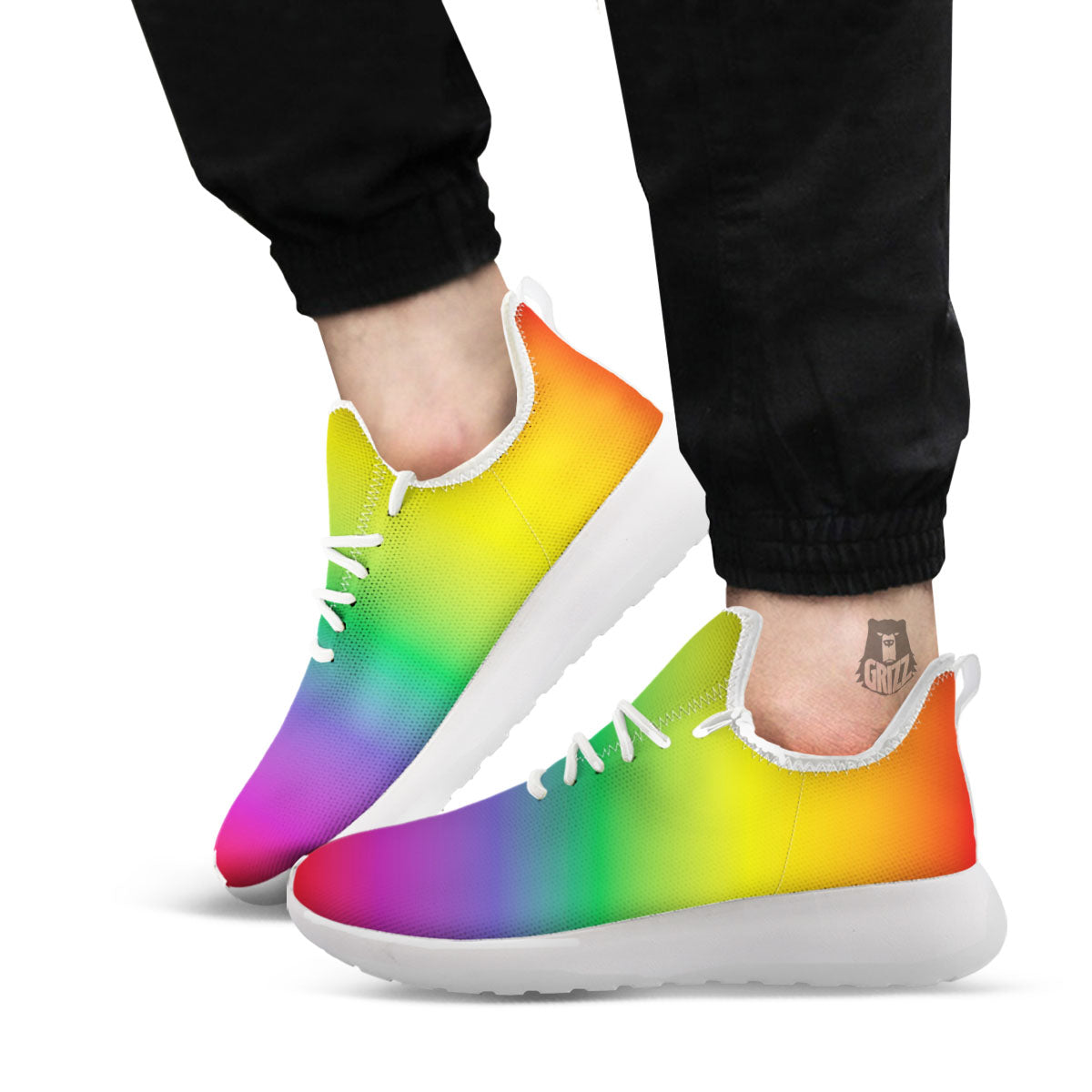 Rainbow Gradient LGBT Pride Print White Athletic Shoes-grizzshop