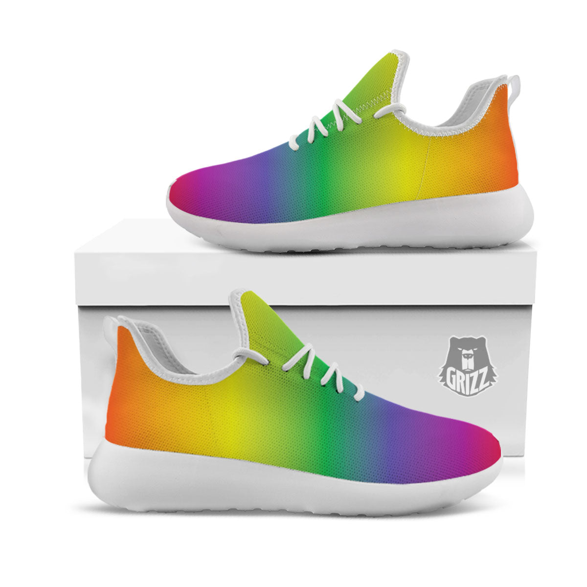 Rainbow Gradient LGBT Pride Print White Athletic Shoes-grizzshop