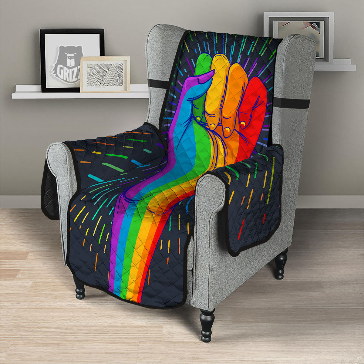 Rainbow Hand LGBT Pride Print Armchair Protector-grizzshop