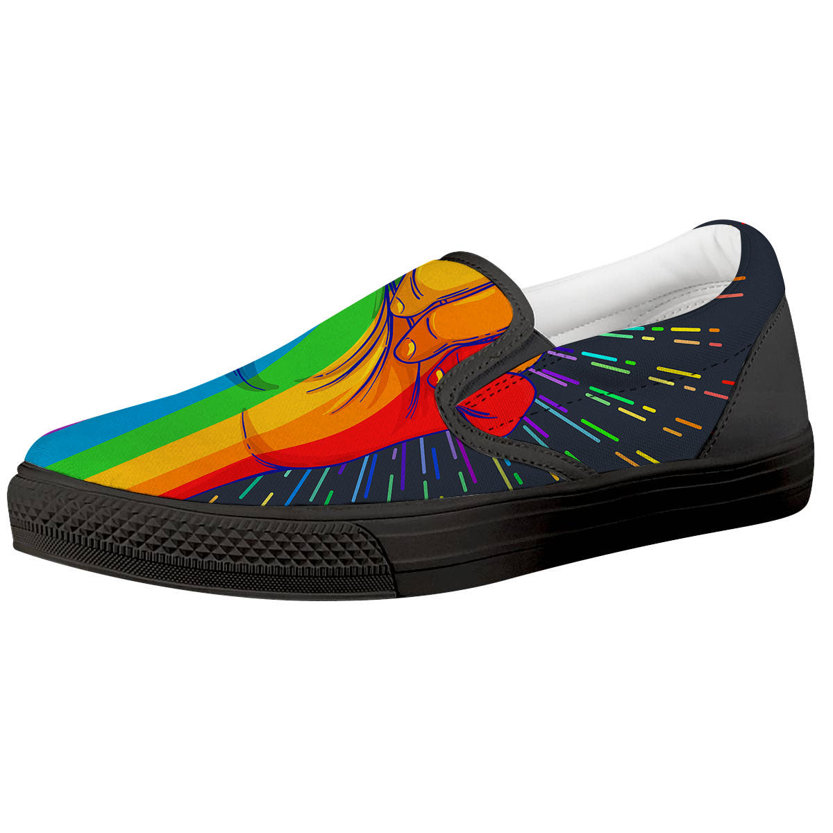 Rainbow Hand LGBT Pride Print Black Slip On Shoes-grizzshop