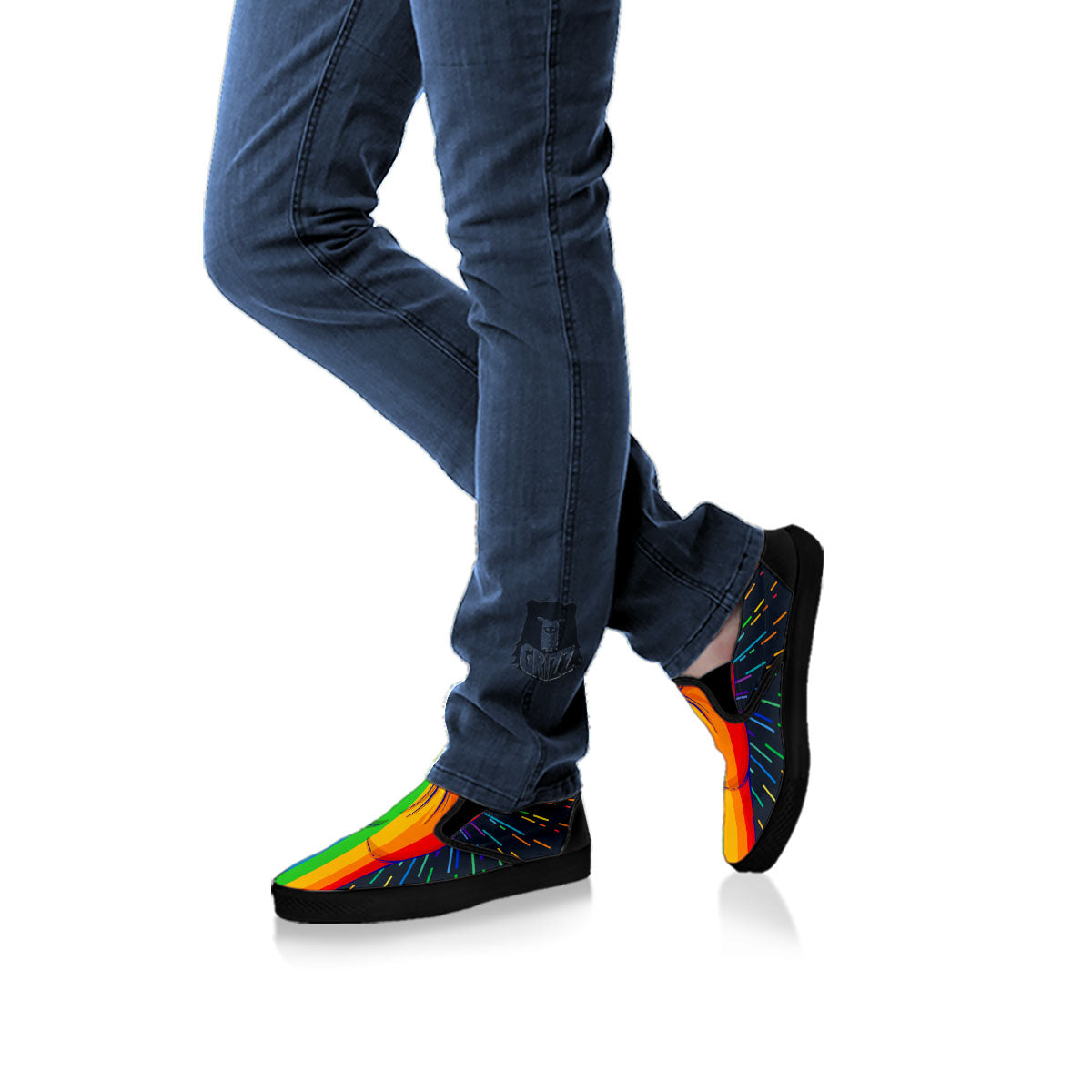Rainbow Hand LGBT Pride Print Black Slip On Shoes-grizzshop