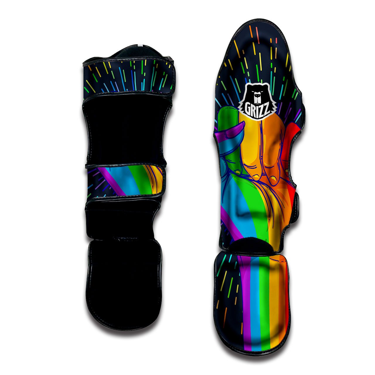 Rainbow Hand LGBT Pride Print Muay Thai Shin Guards-grizzshop