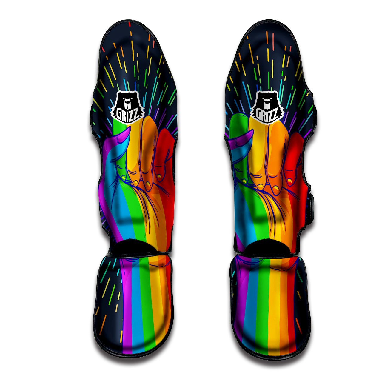 Rainbow Hand LGBT Pride Print Muay Thai Shin Guards-grizzshop