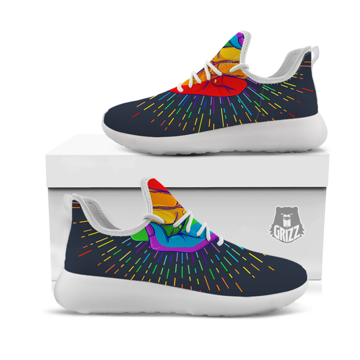 Rainbow Hand LGBT Pride Print White Athletic Shoes-grizzshop