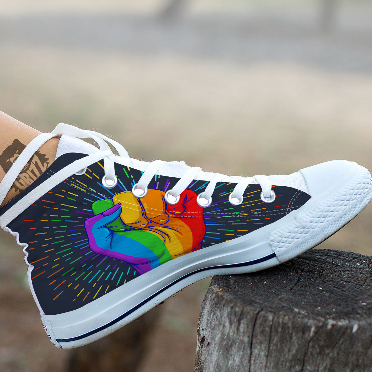 Rainbow Hand LGBT Pride Print White High Top Shoes-grizzshop