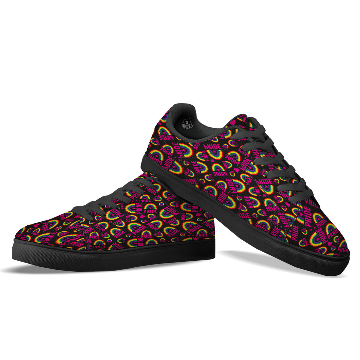 Rainbow Heart LGBT Pride Print Pattern Black Low Top Sneakers-grizzshop