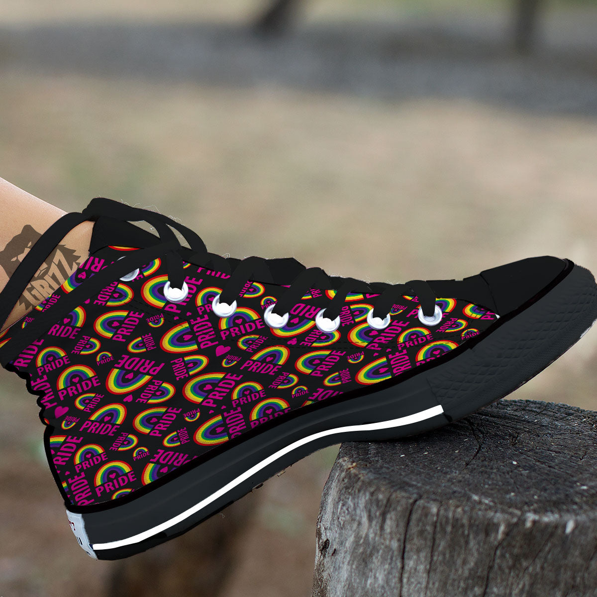 Rainbow Heart LGBT Pride Print Pattern High Top Shoes-grizzshop