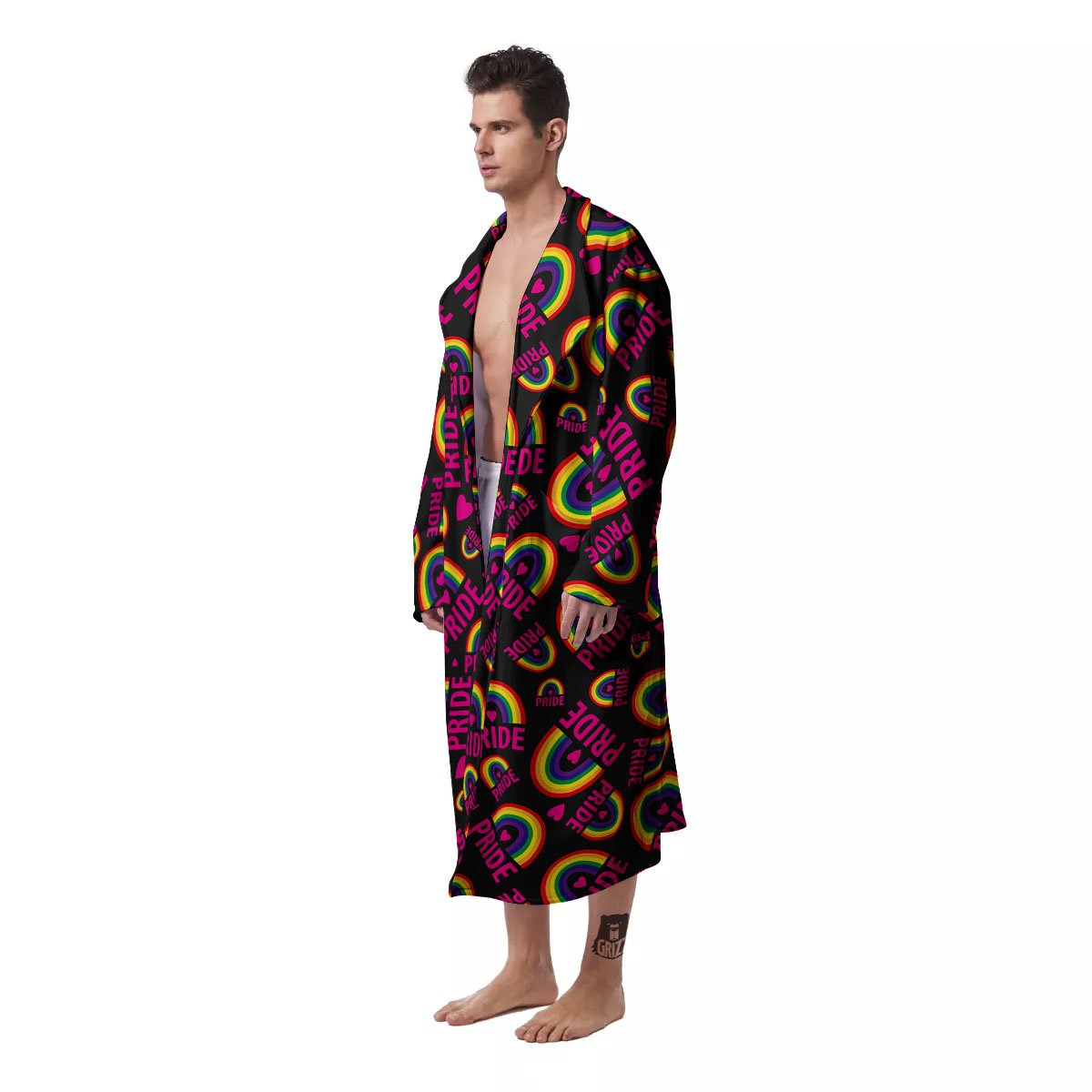 Rainbow Heart LGBT Pride Print Pattern Men's Robe-grizzshop