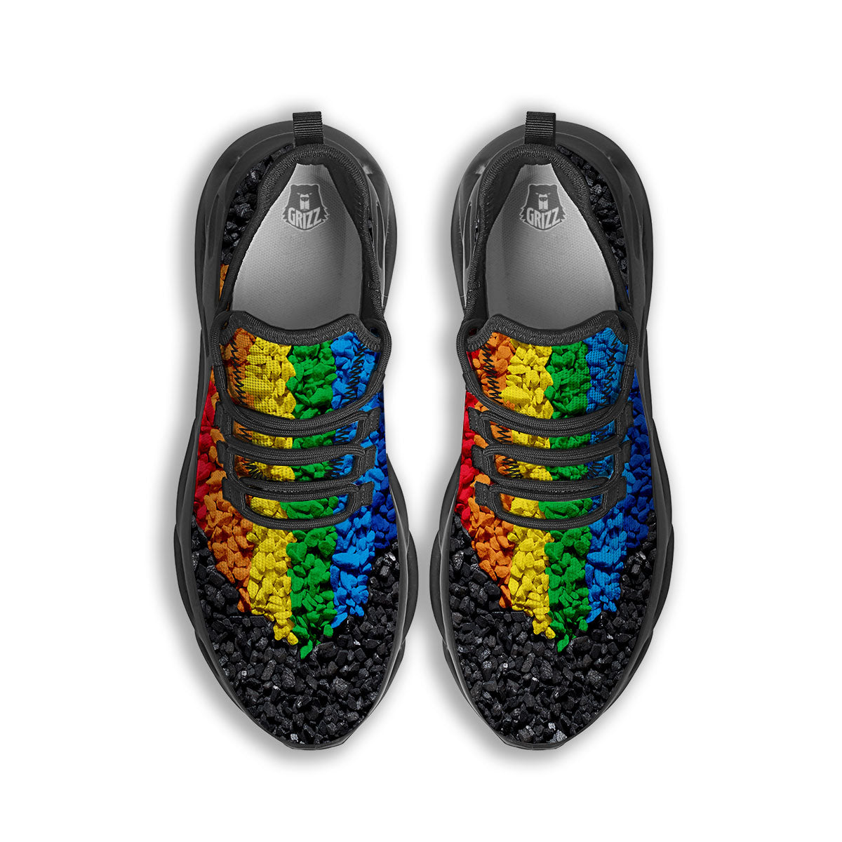 Rainbow Heart Stones LGBT Pride Print Black Running Shoes-grizzshop