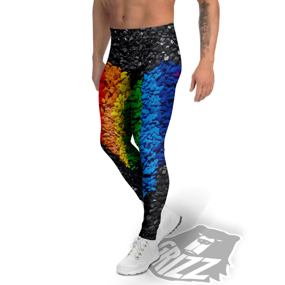 Rainbow Heart Stones LGBT Pride Print Men's Leggings-grizzshop