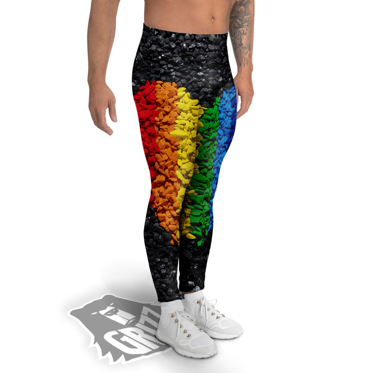 Rainbow Heart Stones LGBT Pride Print Men's Leggings-grizzshop