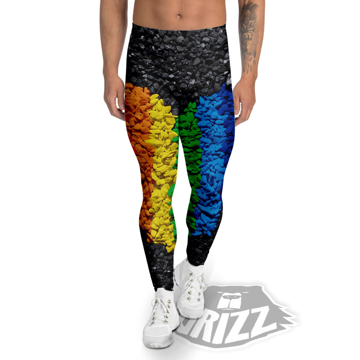 Rainbow Heart Stones LGBT Pride Print Men's Leggings-grizzshop