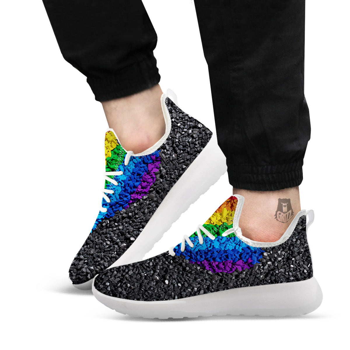 Rainbow Heart Stones LGBT Pride Print White Athletic Shoes-grizzshop