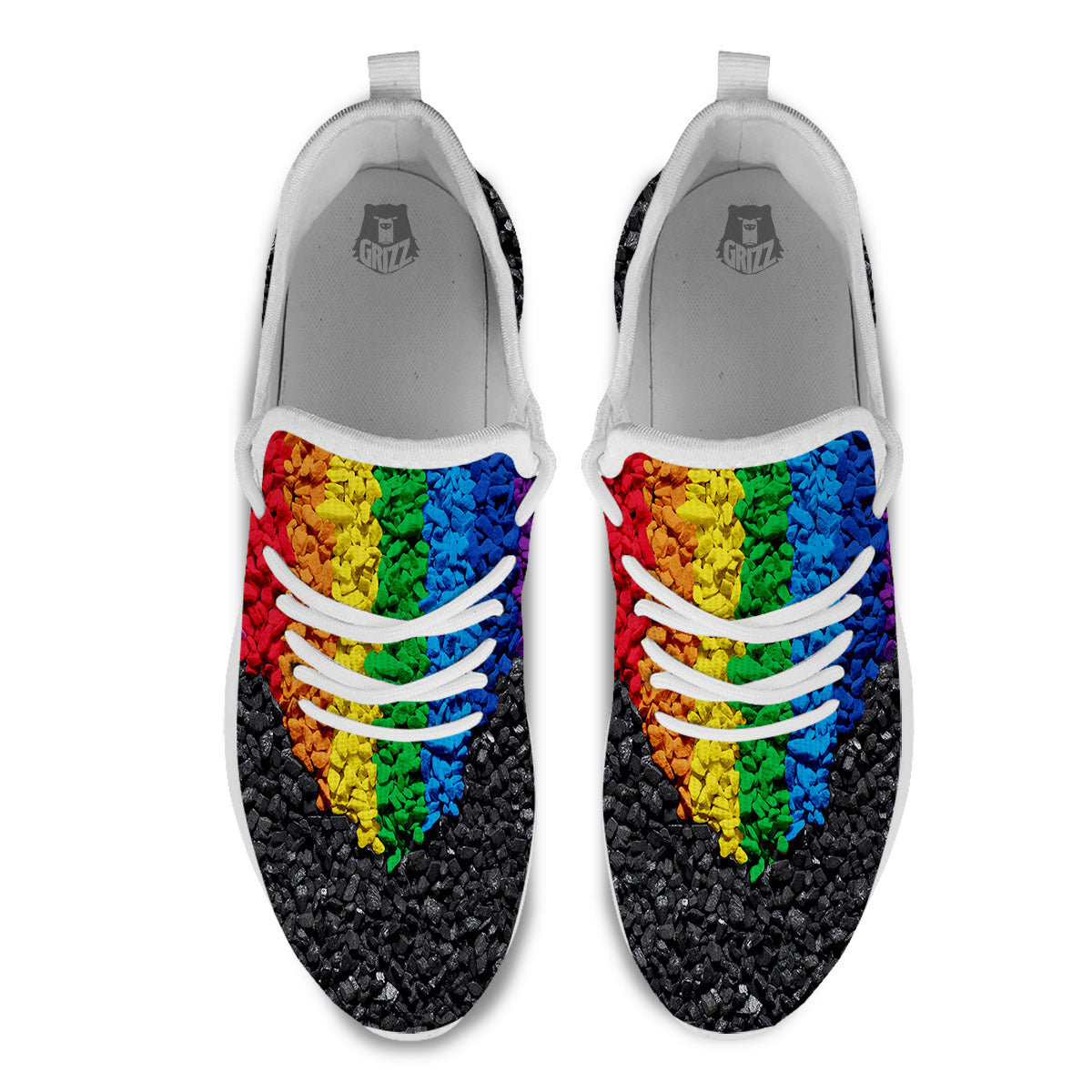 Rainbow Heart Stones LGBT Pride Print White Athletic Shoes-grizzshop