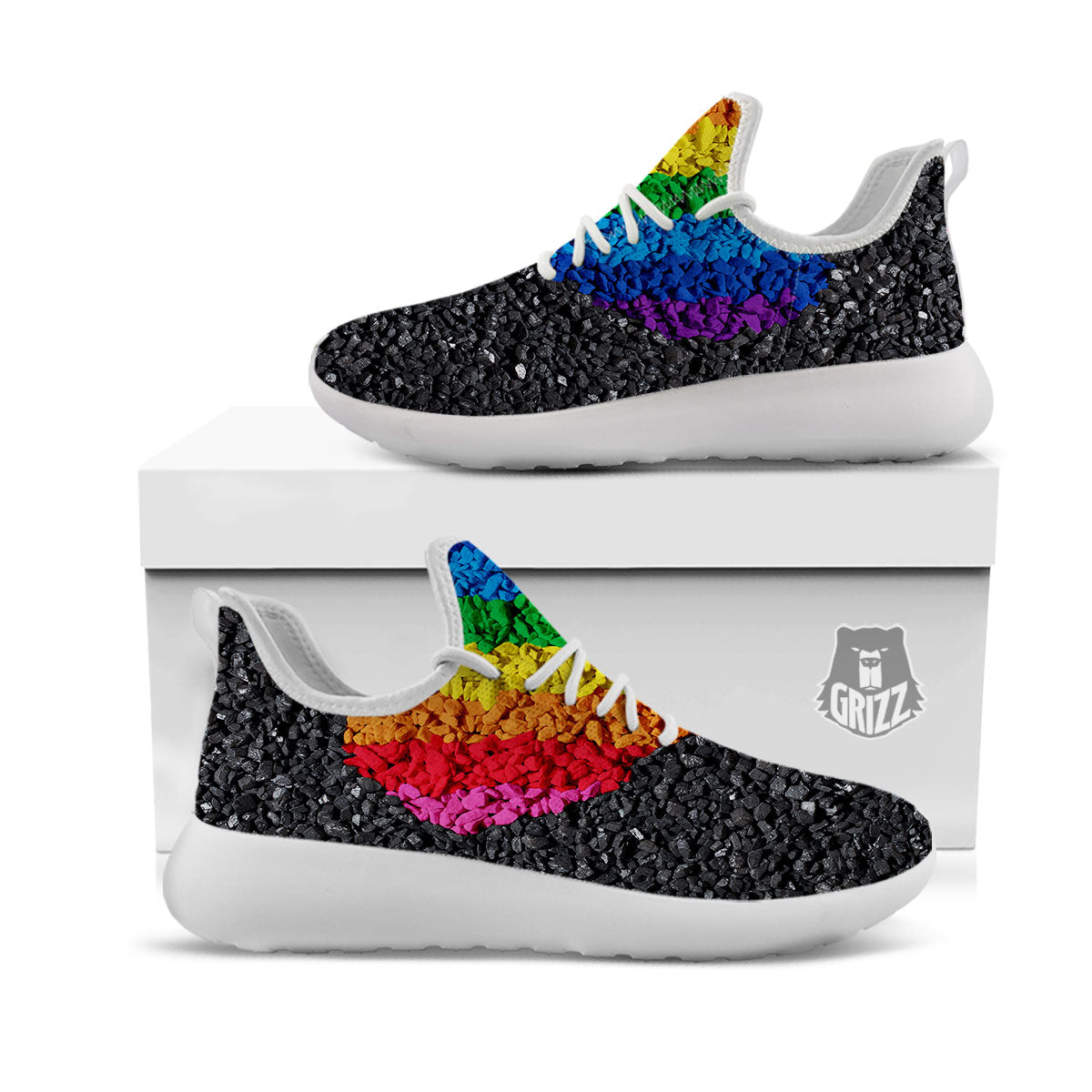 Rainbow Heart Stones LGBT Pride Print White Athletic Shoes-grizzshop