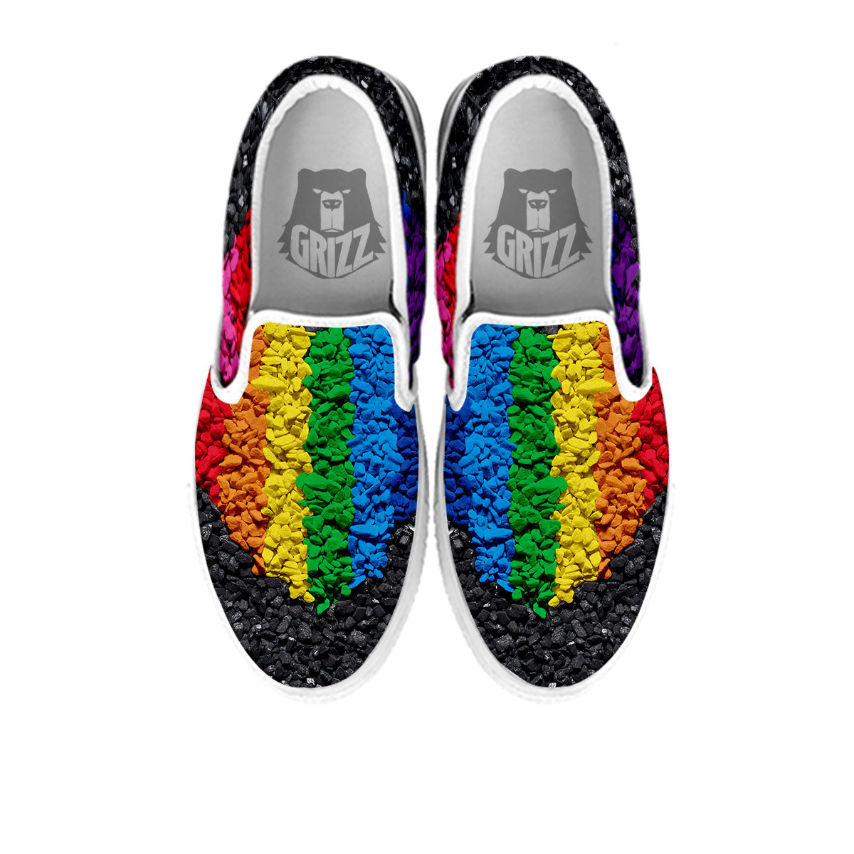 Rainbow Heart Stones LGBT Pride Print White Slip On Shoes-grizzshop