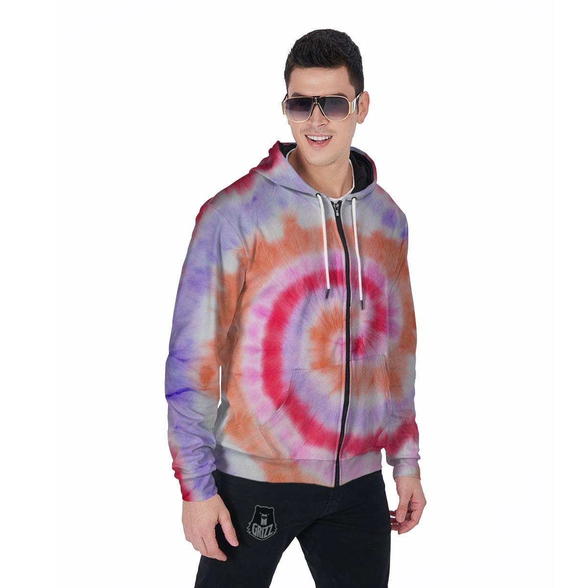 Rainbow Hippie Tie Dye Men's Zip Up Hoodie-grizzshop