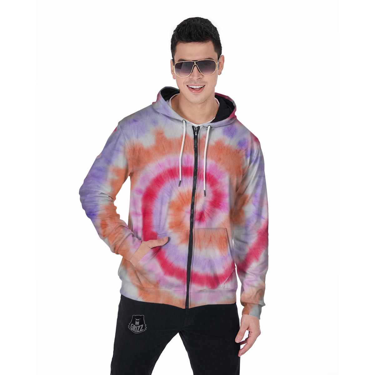 Rainbow Hippie Tie Dye Men's Zip Up Hoodie-grizzshop