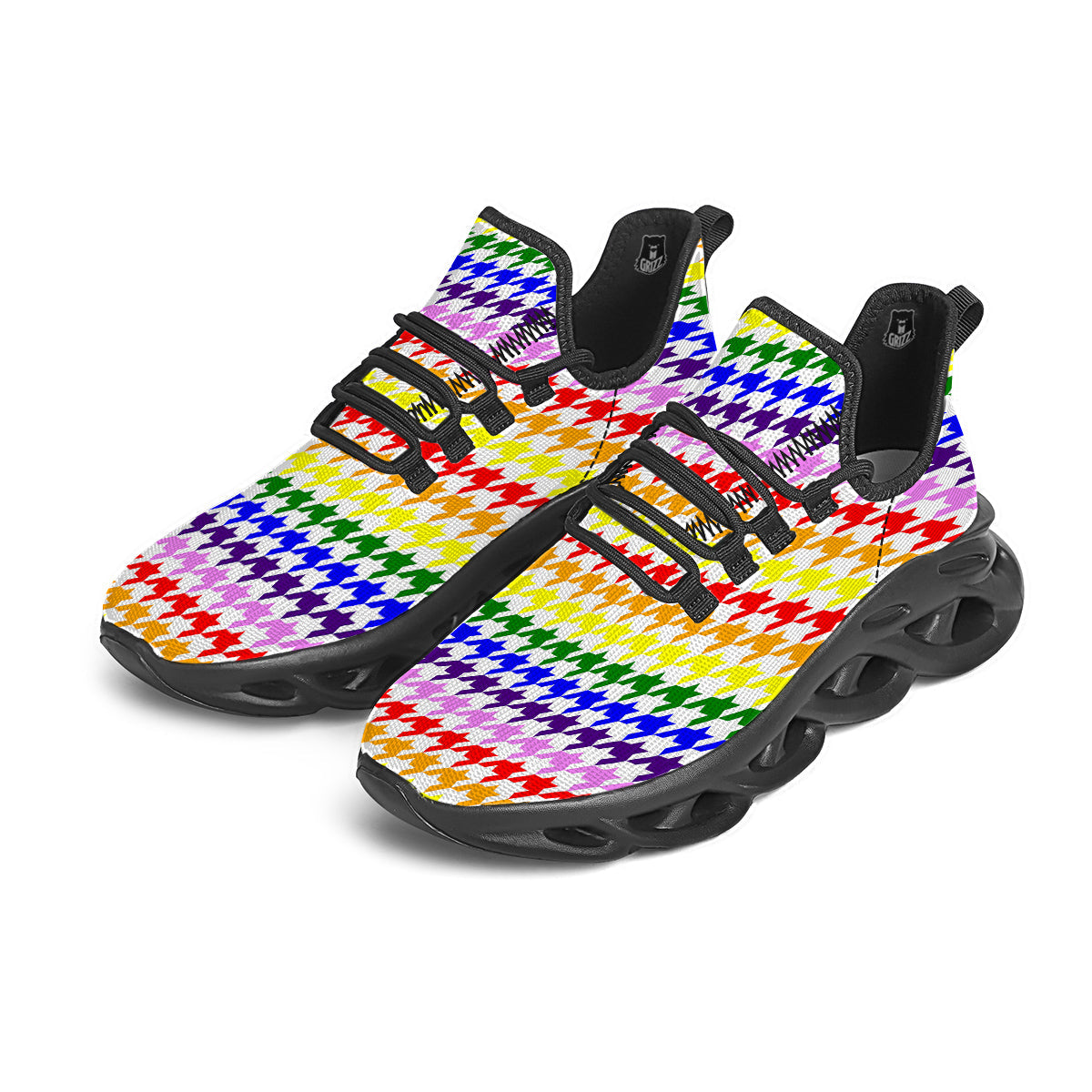 Rainbow Houndstooth Print Black Running Shoes-grizzshop