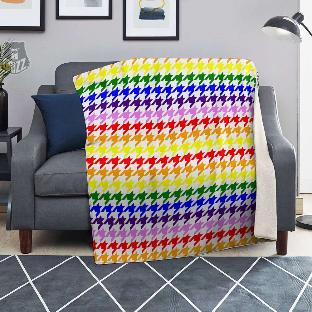 Rainbow Houndstooth Print Blanket-grizzshop