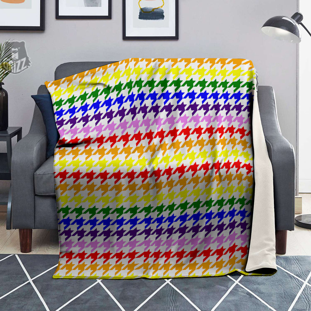 Rainbow Houndstooth Print Blanket-grizzshop