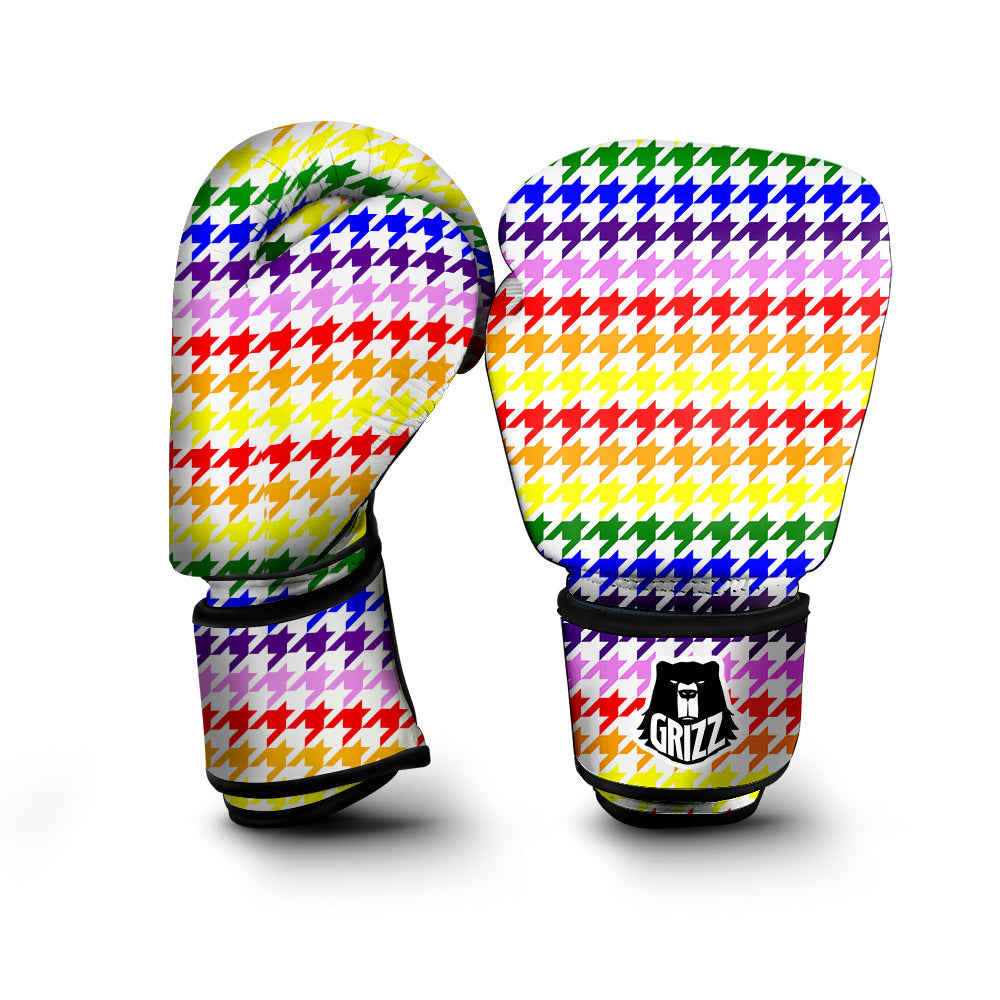 Rainbow Houndstooth Print Boxing Gloves-grizzshop