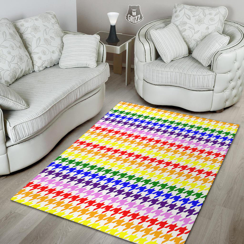 Rainbow Houndstooth Print Floor Mat-grizzshop