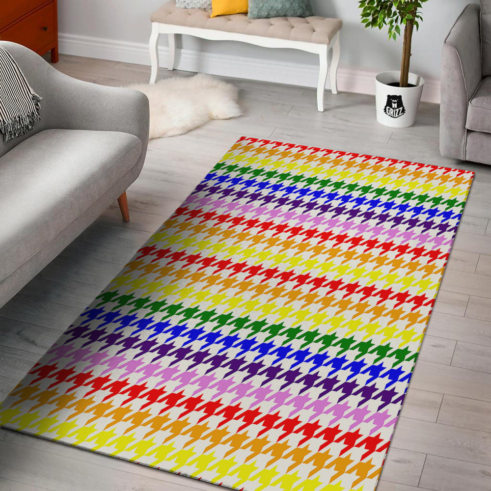 Rainbow Houndstooth Print Floor Mat-grizzshop