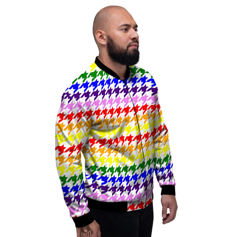 Rainbow Houndstooth Print Men's Bomber Jacket-grizzshop