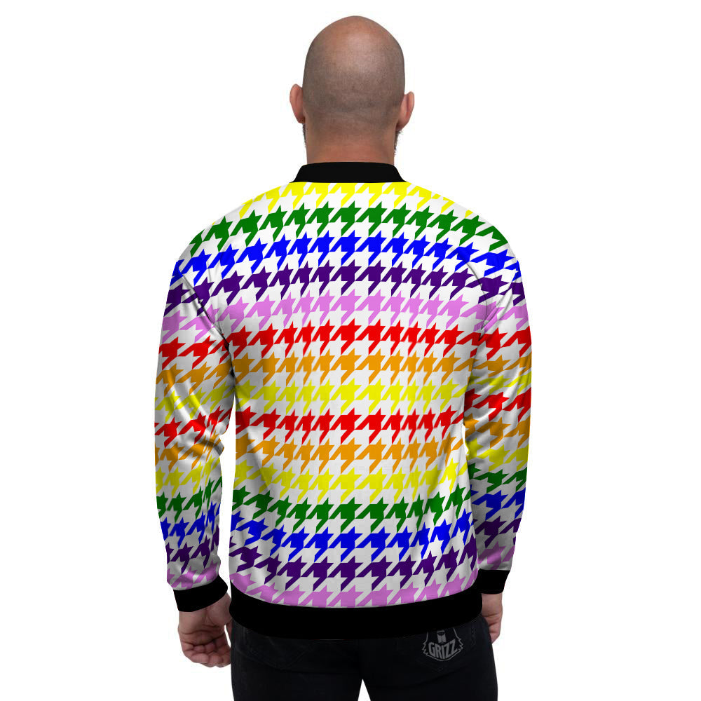 Rainbow Houndstooth Print Men's Bomber Jacket-grizzshop
