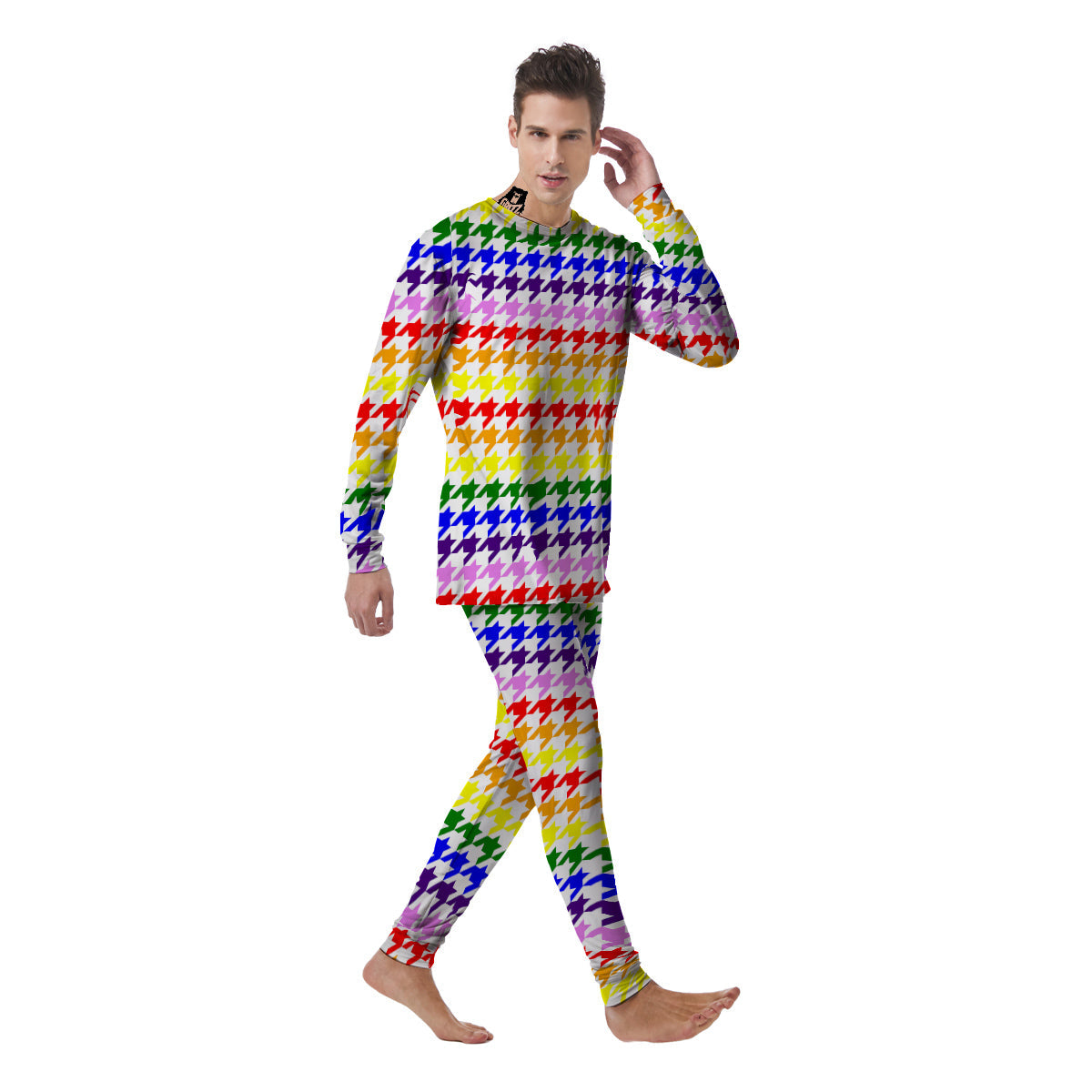 Rainbow Houndstooth Print Men's Pajamas-grizzshop