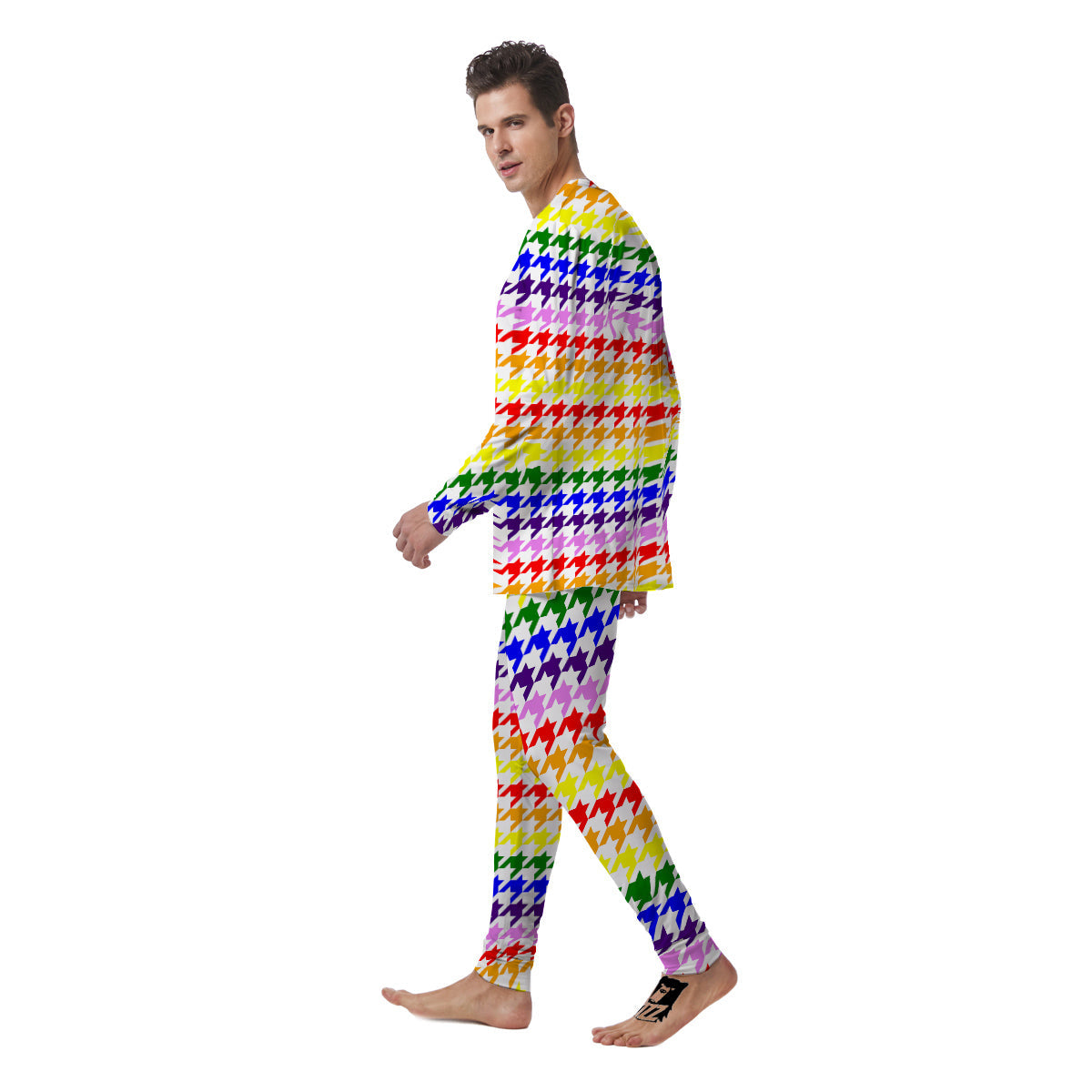 Rainbow Houndstooth Print Men's Pajamas-grizzshop